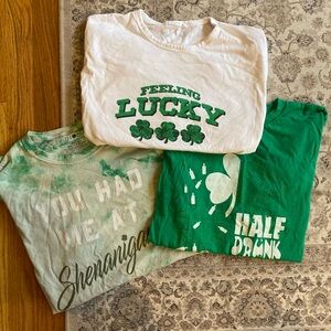 Green and White Graphic T-Shirts